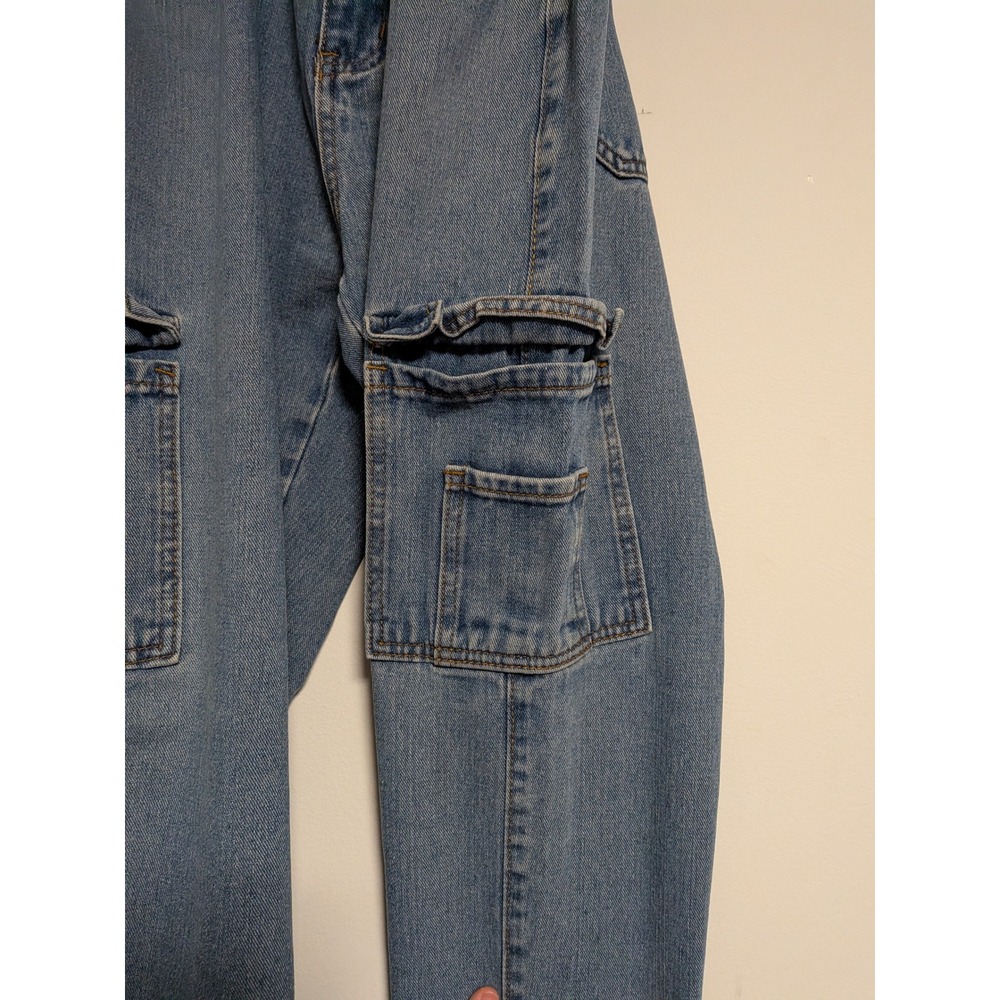 Vintage Y2K Cargo Wide Leg Jeans Medium Wash Distressed Hem Mens Size M - Picture 3 of 13